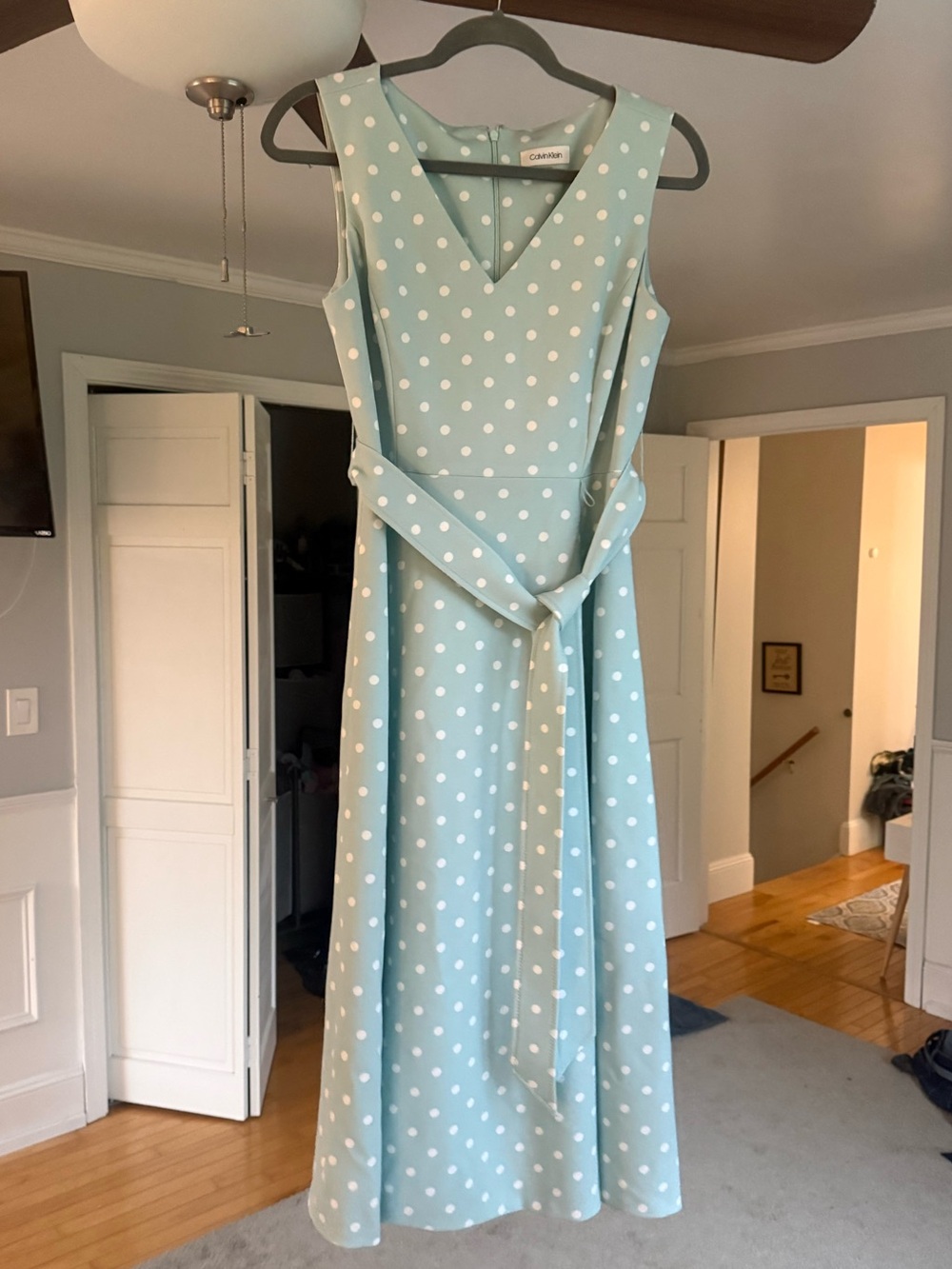 Calvin Klein Mint Green Polka Dot Retro Sleeveless Dress